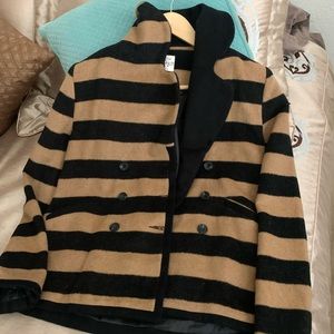 Tulle Wool Double Breasted Striped Coat